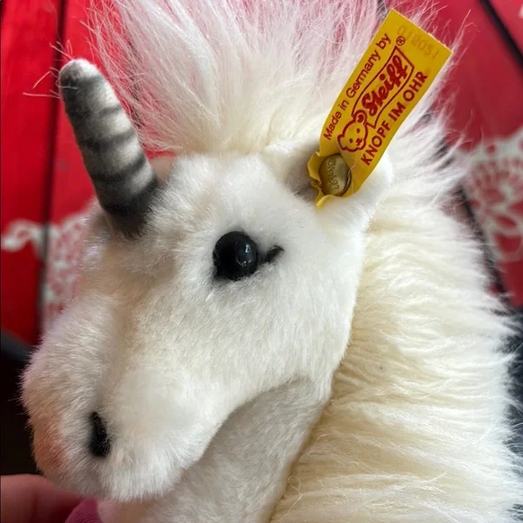 Steiff White and Pink Stuffed Unicorn - Picture 2 of 10